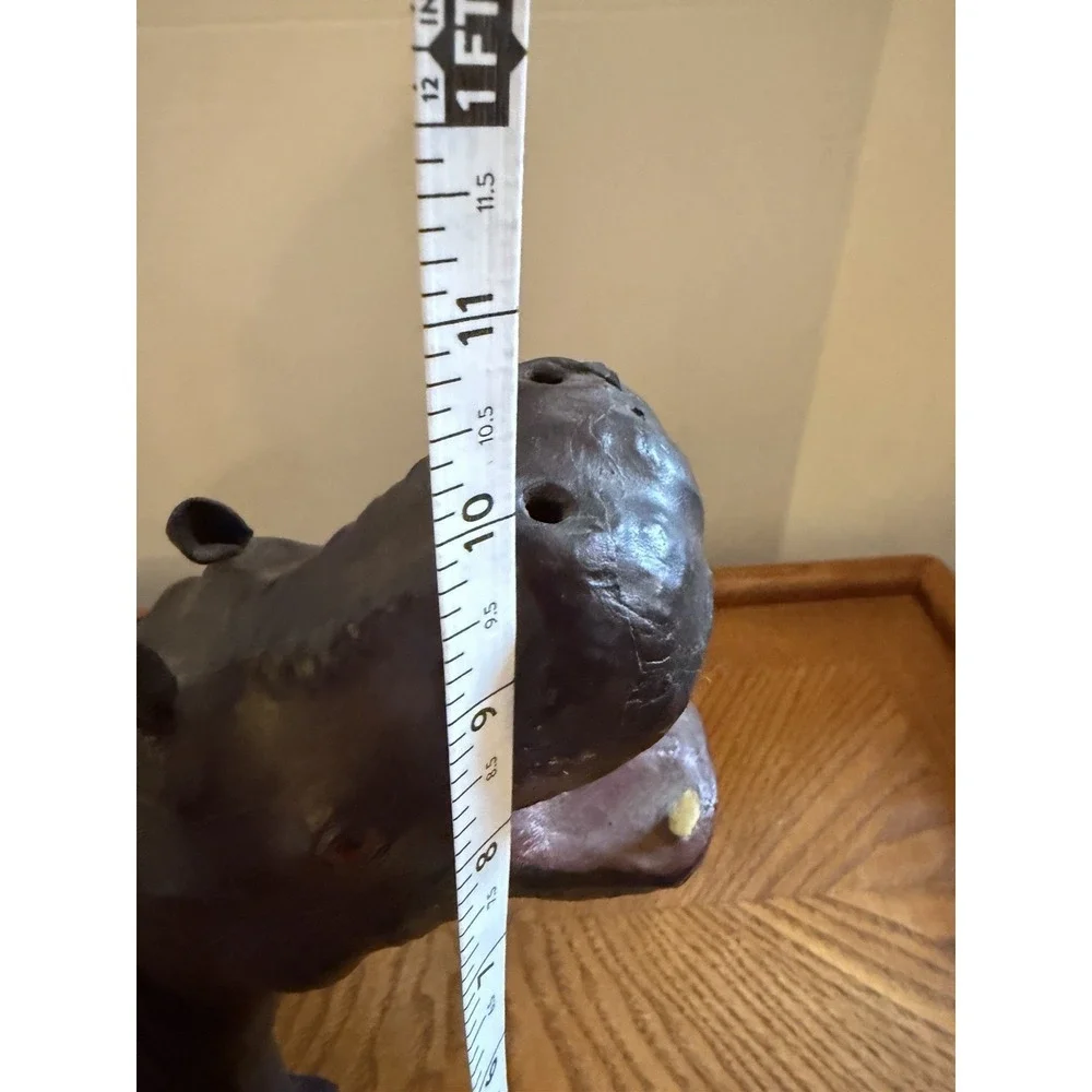 Vintage Leather Wrapped Hippo Hippopotamus Figure Red Eye 12x10x4 Decor
